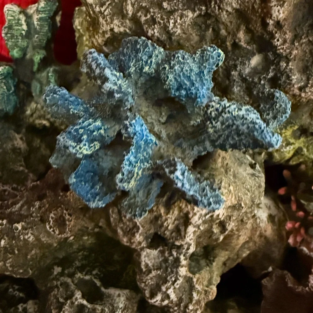 synthetic aquarium decor designed to look like a coral reef